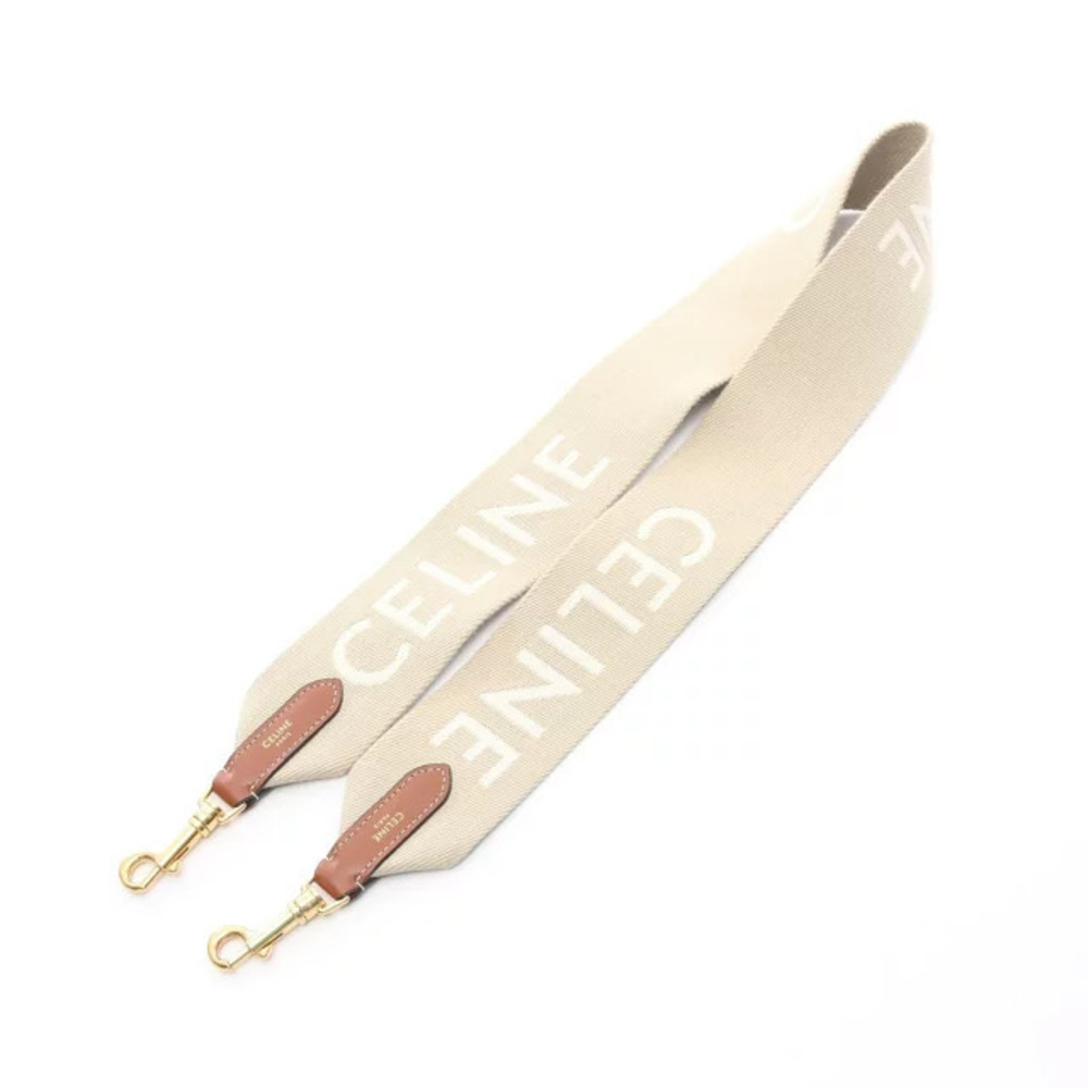 Celine White Strap Brown Shoulder Beige Jacquard Accessory Leather Brown Tan